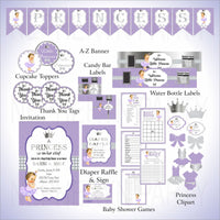 Lavender & Silver Princess Baby Shower Decorations Brunette
