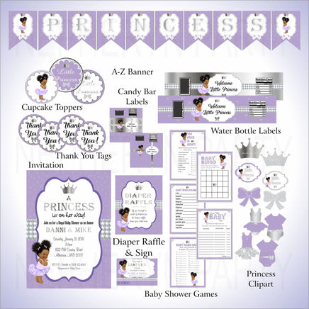 Lavender & Silver Princess Baby Shower Decorations Curly