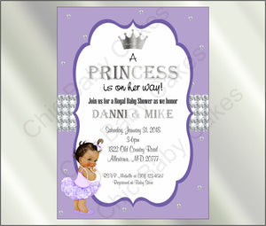 Lavender & Silver Princess Baby Shower Invitation, Brown