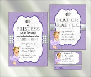 Lavender & Silver Princess Baby Shower Invite Set
