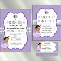 Lavender & Silver Princess Baby Shower Invite Set, Brown