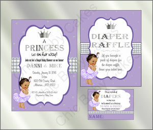 Lavender & Silver Princess Baby Shower Invite Brown 
