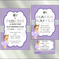 Lavender and Silver Little Princess Baby Shower Invite Set, Blonde