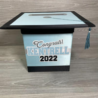 Graduation Cap Card Box - Light Blue, Black, Silver Style 3
