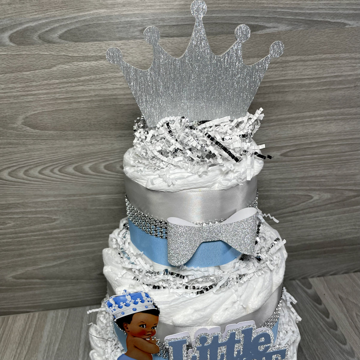Little Prince Diaper Cake - Light Blue, Silver