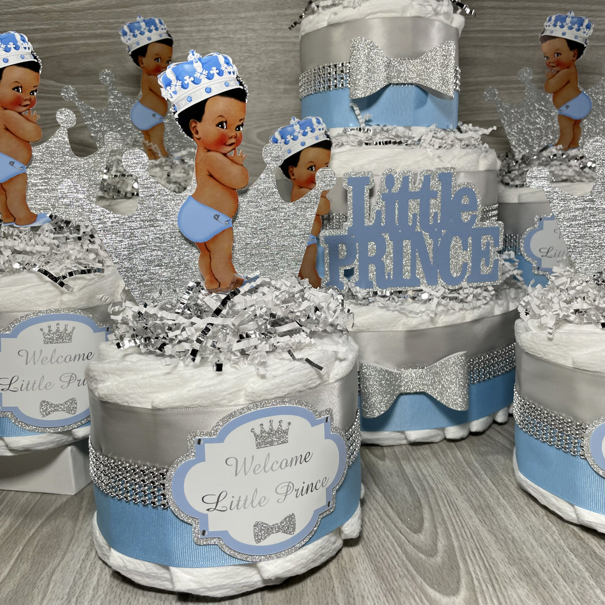 Little Prince Diaper Cake Set, Light Blue, Silver
