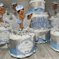 Little Prince Diaper Cake Set - Light Blue, Silver
