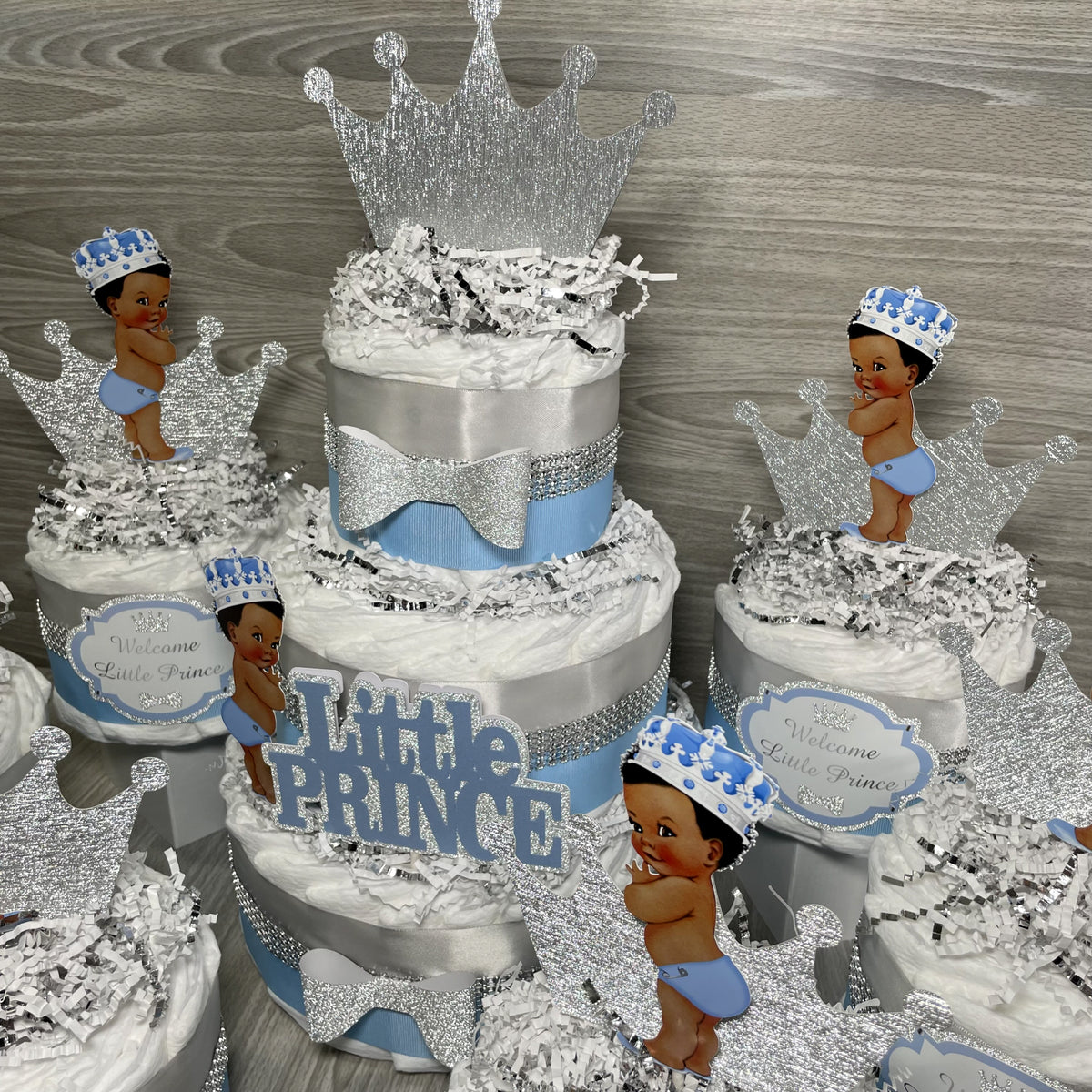 Little Prince Diaper Cake Set, Light Blue, Silver