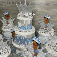 Little Prince Diaper Cake Set - Light Blue, Silver
