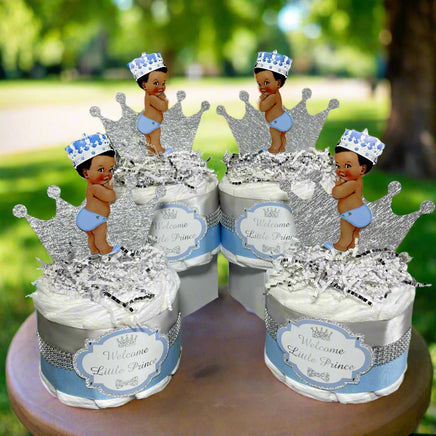Light Blue & Silver Little Prince Mini Diaper Cake Set