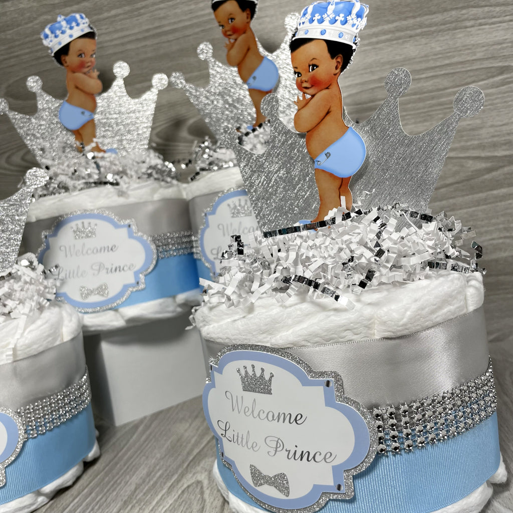 Prince Mini Diaper Cake Set - Light Blue, Silver