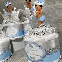 Prince Mini Diaper Cake Set - Light Blue, Silver
