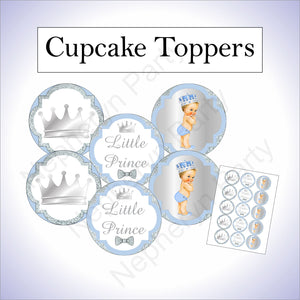 Light Blue & Silver Prince Cupcake Toppers, Blonde