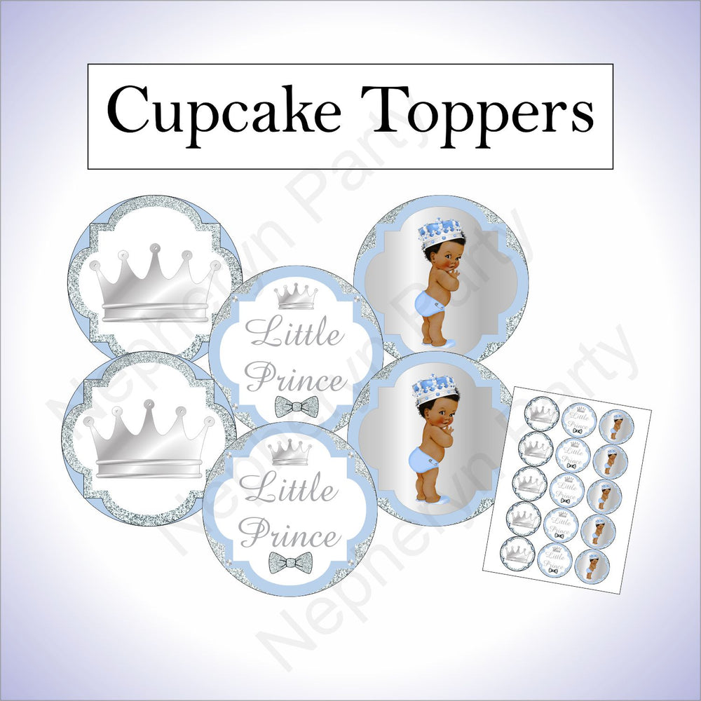 Light Blue & Silver Prince Cupcake Toppers, Curly