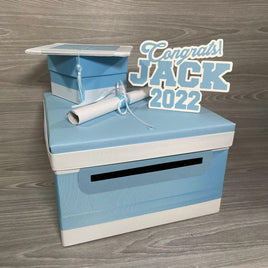 Graduation Card Box - Light Blue, White 10x10