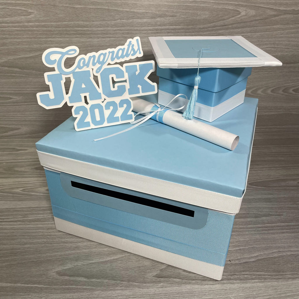 Graduation Card Box - Light Blue, White 10x10