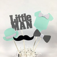 Mint and Gray Little Man Centerpiece Sticks
