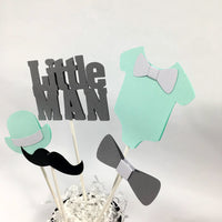 Little Man Centerpiece Sticks - Mint, Gray
