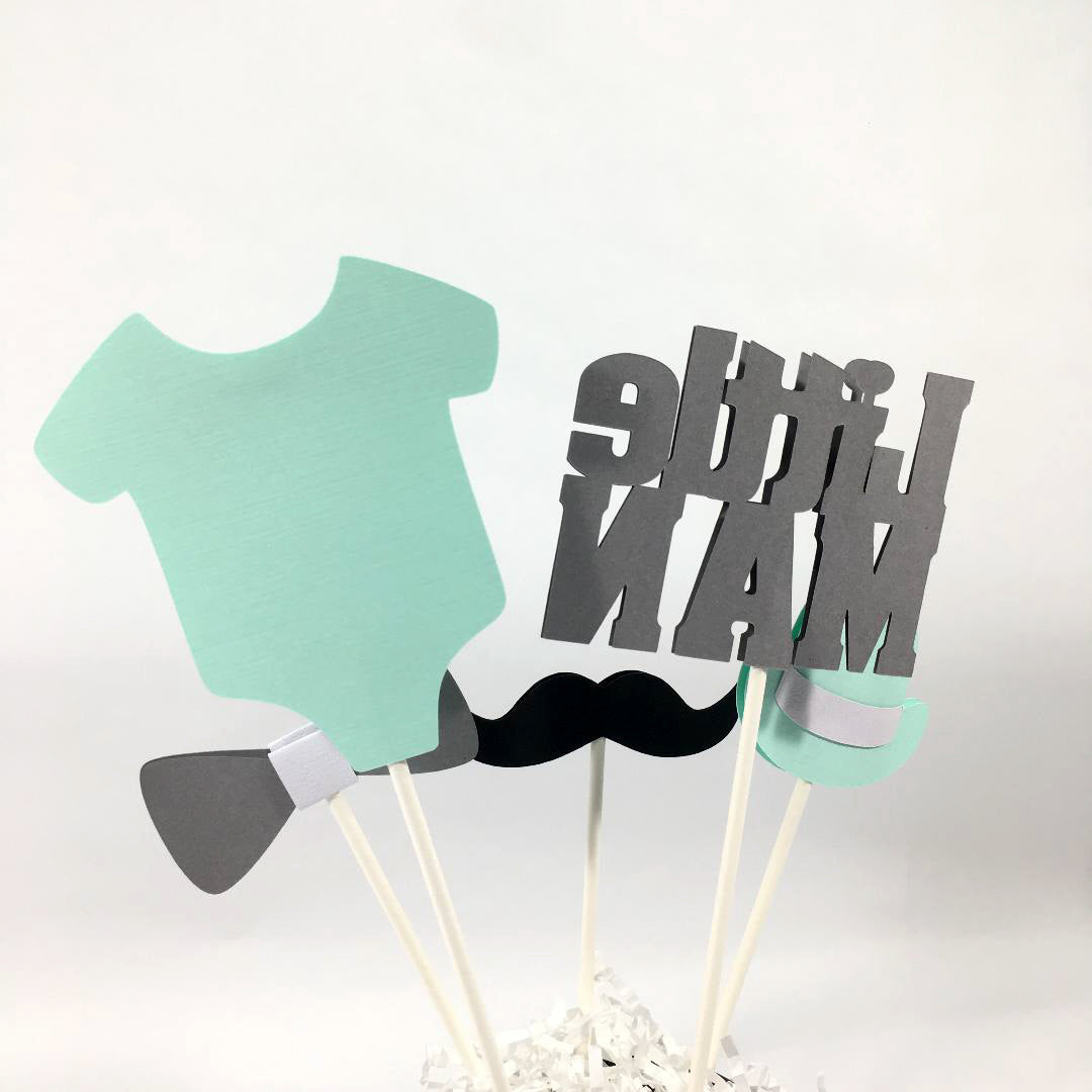 Little Man Centerpiece Sticks - Mint, Gray