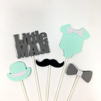 Little Man Centerpiece Sticks - Mint, Gray
