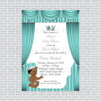 Teal & Silver Prince Baby Shower Invite, Black