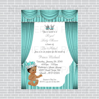 Teal & Silver Prince Baby Shower Invite, Brown