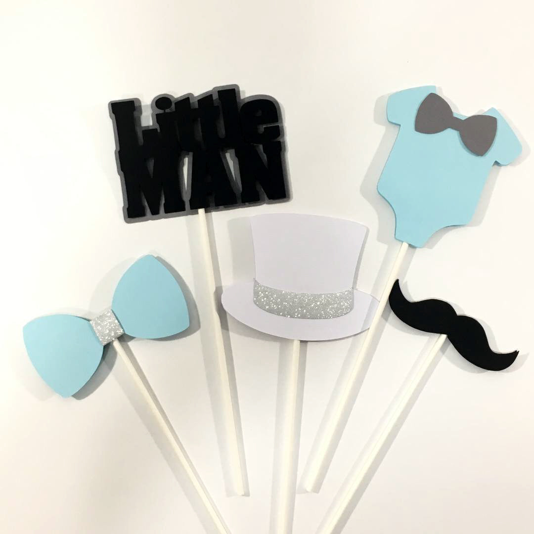 Little Man Centerpiece Sticks - Blue, Black, White, Gray, Silver