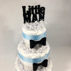 Little Man 3-Tier Diaper Cake Centerpiece, Light Blue, Gray, Black