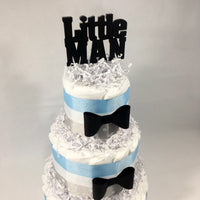Little Man 3-Tier Diaper Cake Centerpiece - Light Blue, Gray, Black