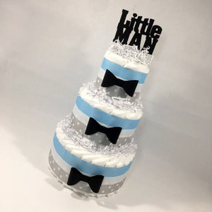 Light Blue and Gray Little Man Diaper Cake