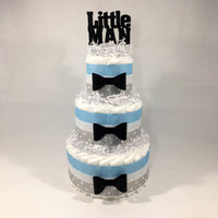 Light Blue & Gray Little Man Baby Shower Diaper Cake
