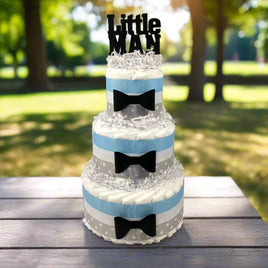 Light Blue & Gray Little Man Baby Shower Diaper Cake