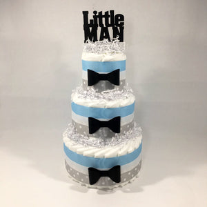 Light Blue & Gray Little Man Baby Shower Diaper Cake