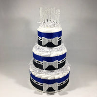 Royal Blue, Black, & Silver Little Man Baby Shower Diaper Cake
