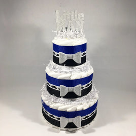 Royal Blue, Black, & Silver Little Man Baby Shower Diaper Cake