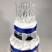 Little Man 3-Tier Diaper Cake Centerpiece - Blue, Silver, Black
