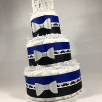 Little Man 3-Tier Diaper Cake Centerpiece - Blue, Silver, Black
