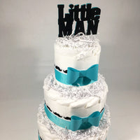 Little Man 3-Tier Diaper Cake Centerpiece - Teal, Black
