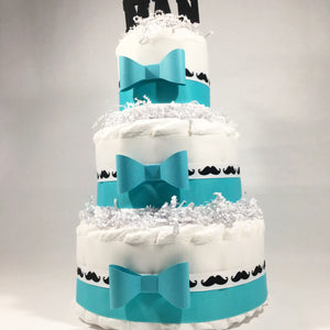 Little Man 3-Tier Diaper Cake Centerpiece - Teal, Black