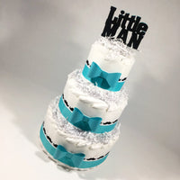 Teal & White Little Man Mustache Diaper Cake
