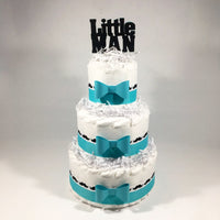 Teal & White Little Man Baby Shower Diaper Cake
