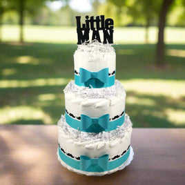 Teal & White Little Man Baby Shower Diaper Cake