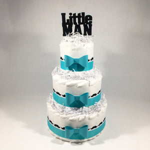 Teal & White Little Man Baby Shower Diaper Cake