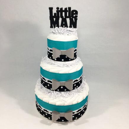 Teal & Black Little Man Diaper Cake Centerpiece