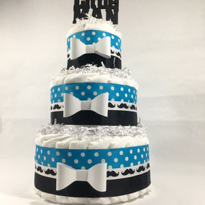 Little Man 3-Tier Diaper Cake Centerpiece - Turquoise, Black