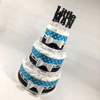 Turquoise and Black Little Man Diaper Cake

