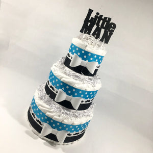 Turquoise and Black Little Man Diaper Cake