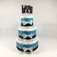 Turquoise and Black Little Man Diaper Cake Centerpiece
