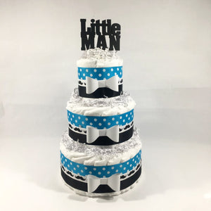 Blue & Black Little Man Baby Shower Diaper Cake Centerpiece