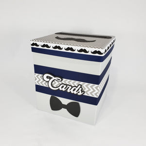 Navy & Gray Little Man Baby Shower Card Box